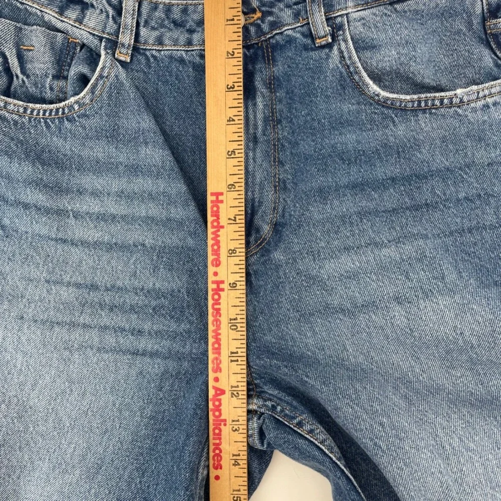 Zara Straight‎ Leg Jeans Womens 12 Blue High Rise Raw Hem Relaxed